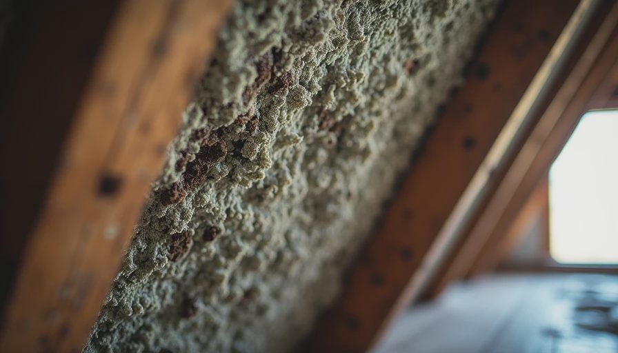 Stained roof decking that could result from either a leak or attic condensation Close-up of stained roof decking and damp insulation in an older home attic, a common sign that needs source diagnosis.