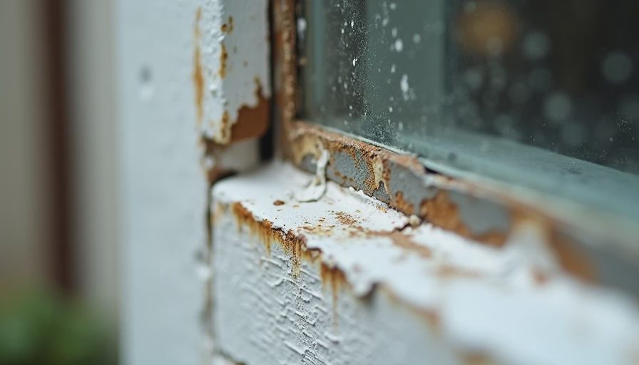 Perimeter gaps at an older window that allow water in before major damage appears Exterior gap and failed sealant at the perimeter of an older window frame, a common early path for water entry.