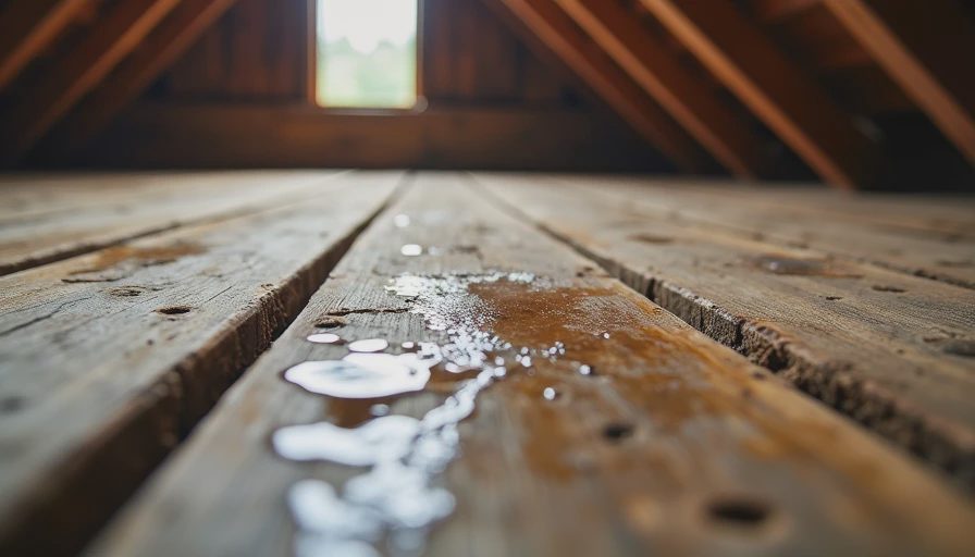 Soft and stained roof decking in an older home attic, evidence that a roofing problem has affected the structural surface.
