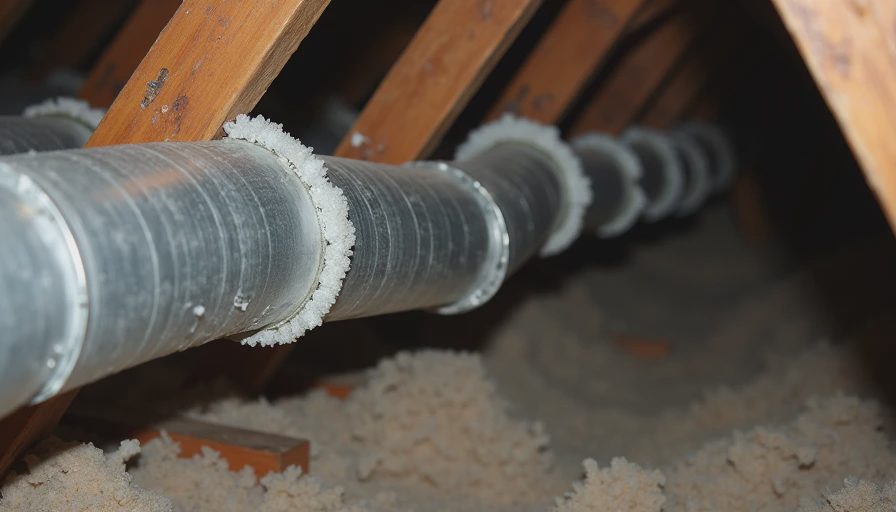 Attic ductwork that can contribute to uneven heating and cooling Exposed ductwork running through the attic of an older home, illustrating potential heat loss or gain that affects room temperatures.