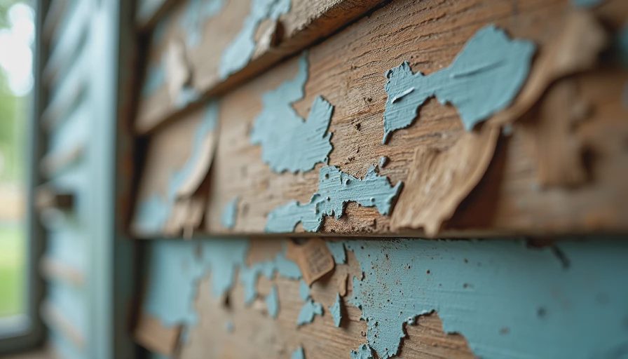 Close-up of buckled or warped siding on an older home, an exterior sign of possible moisture behind the wall.