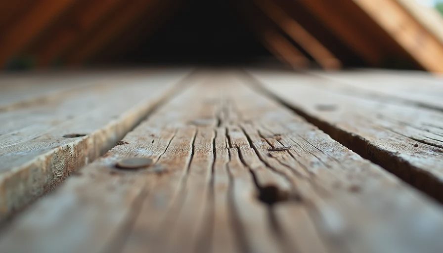 Underside of an older roof deck showing signs of heat stress or moisture related to inadequate attic ventilation.