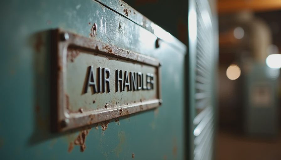 Close-up of an older furnace or air handler showing age and service history indicators relevant to repair or replace decisions.