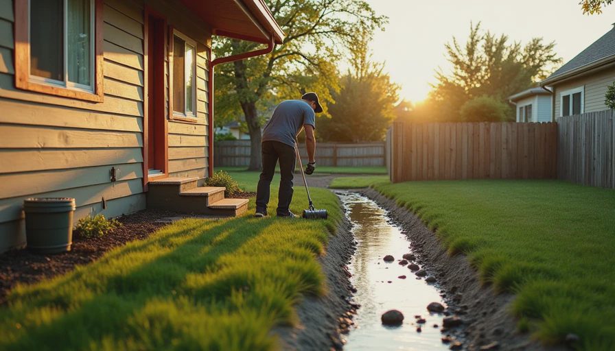 Visual context for gutter problems causing basement moisture